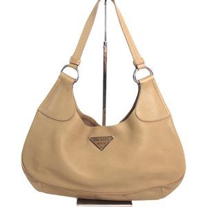 Vintage Prada Hobo Hand Bag Leather Brown Beige